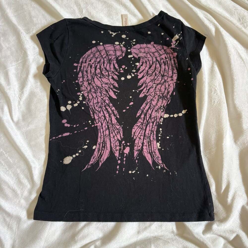 Buffalo David Bitton Black Graphic Tee with Pink Wing Print